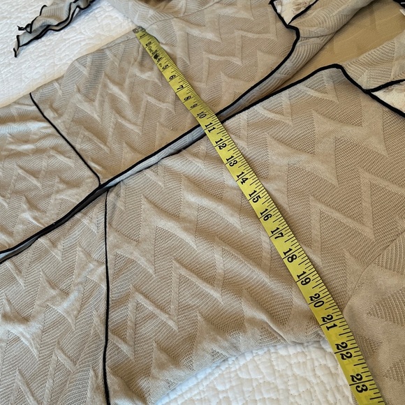 Vintage Textured Jacket Womens Large Light Tan Black Bows Mesh Artsy Lagenlook - Picture 12 of 17